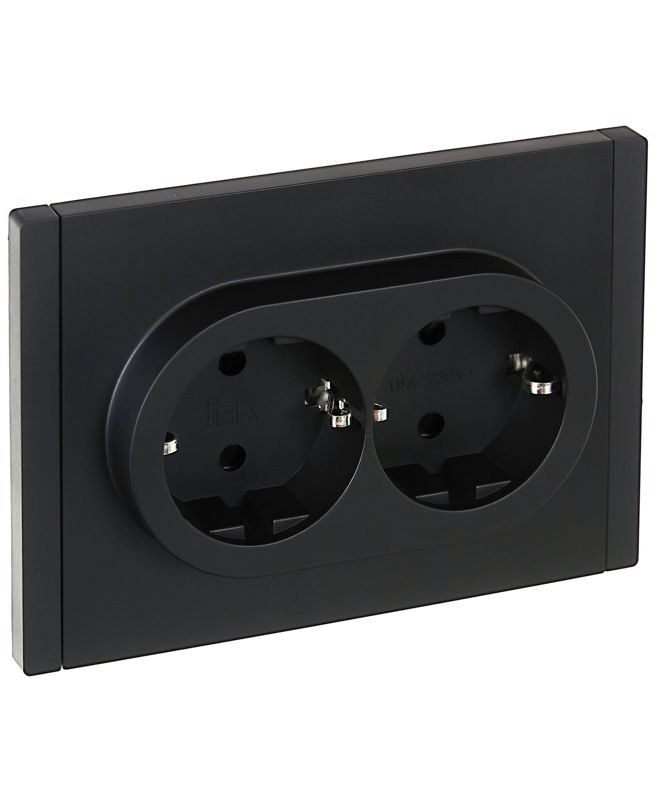 розетка 2-м сп forte&piano fp123 16а с заземл. защ. шторки безвинт. крепл. черн. iek fp-r24-16-1-k02 от BTSprom.by