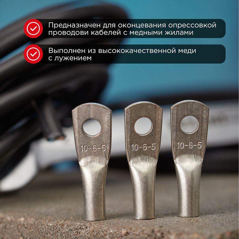Наконечник ТМЛ 10кв.мм 10-6-5 d6мм ГОСТ 7386-80 (уп.100шт) Rexant 07-5308-5 фото в каталоге от BTSprom.by  Наконечник ТМЛ 10кв.мм 10-6-5 d6мм ГОСТ 7386-80 (уп.100шт) Rexant 07-5308-5 фото в каталоге от BTSprom.by