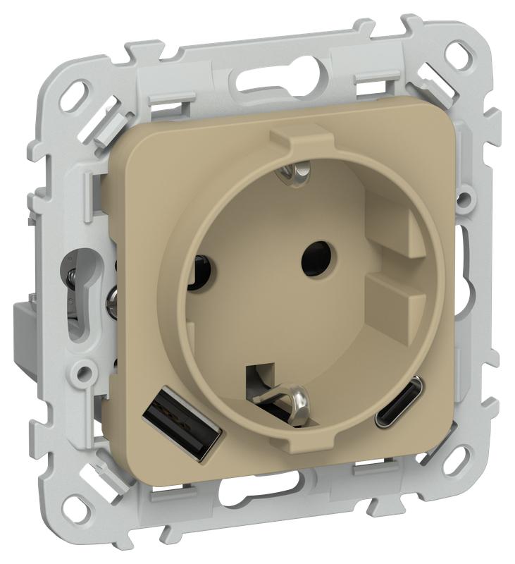 розетка 1-м сп flite рсюшс11-1-флх 16а с usb a+c 20вт с заземл. с защ. шторками безвинтовое крепление механизм хаки iek fi-r14-16-1-u22-020-k59 от BTSprom.by