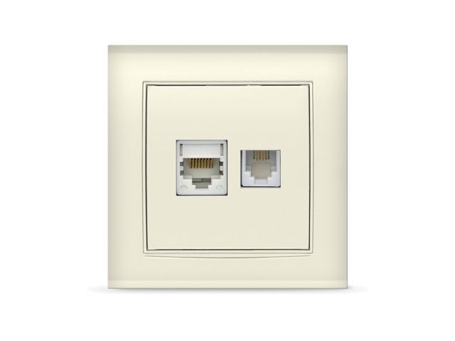 розетка 2-ая компьютерная и телефонная (скрытая) слоновая кость, бриллиант, universal 7948837 от BTSprom.by