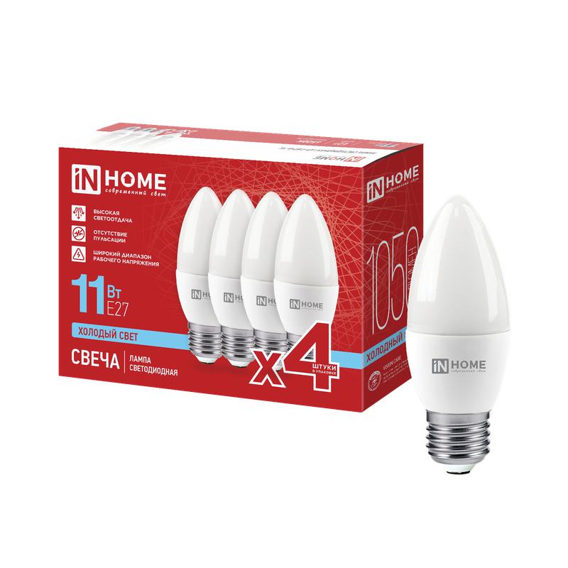лампа светодиодная led-свеча-vc 4pack 11вт свеча 6500к e27 1050лм 230в (уп.4шт) in home 4690612066721 от BTSprom.by