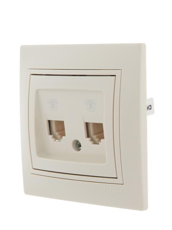  Розетка телефонная 2-м СП Mira RJ11 16А IP20 евро стандарт со вставкой крем. LEZARD 701-0303-138 фото в каталоге от BTSprom.by