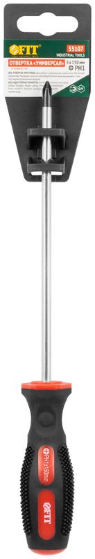  Отвертка "Универсал" CrV сталь прорезиненная ручка профи 5х150мм РН1 FIT 55107 фото в каталоге от BTSprom.by