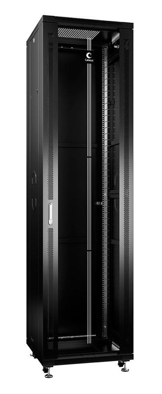 шкаф монтажный телекоммуникационный напольный sh-05c-47u60/80-bk 19дюйм для распред. и серверн. оборудования 47u 600х800х2277мм передн. стеклян. и задн. сплошн. метал. двери ручка с замком черн. (ral 9004) cabeus 8578c от BTSprom.by