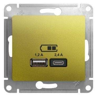розетка usb glossa тип a+c 5в/2.4а 2х5в/1.2а механизм фисташк. se gsl001039 от BTSprom.by