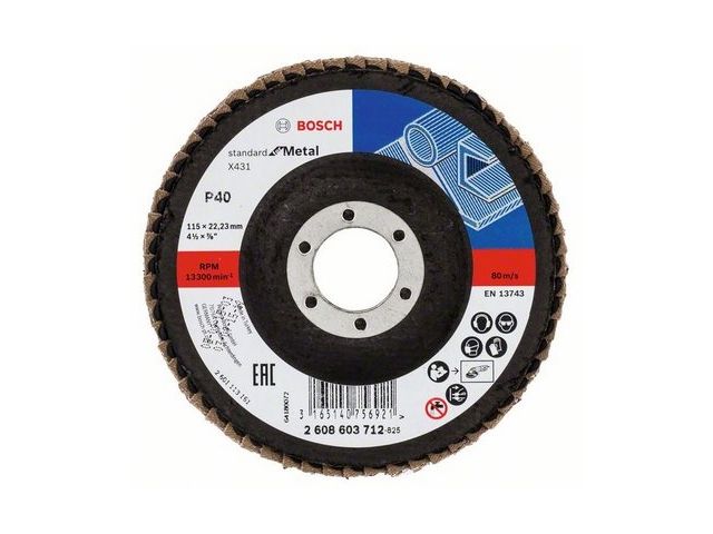 круг лепестковый 115х22.2 мм k40 плоский standard for metal bosch 2608603712 от BTSprom.by