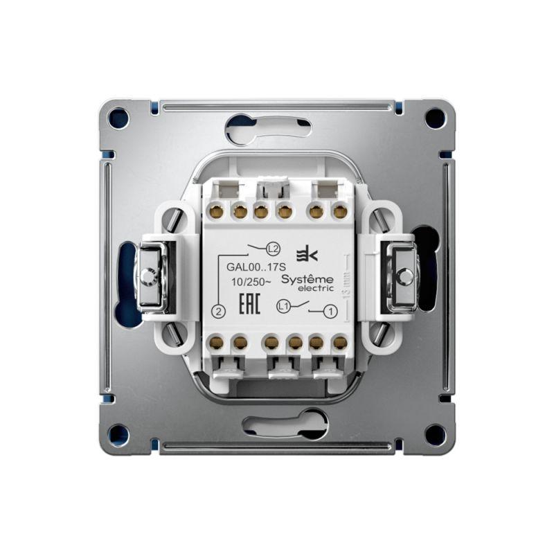  Выключатель кнопочный 2-кл. ArtGallery 10AX быстрозажим. клем. механизм аквамарин SE GAL001117S фото в каталоге от BTSprom.by