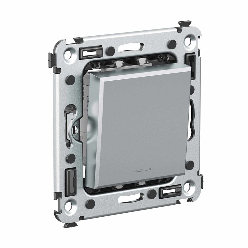  Выключатель 1-кл. 2мод. СП Avanti "Закаленная сталь" 16А сер. DKC 4404103 фото в каталоге от BTSprom.by