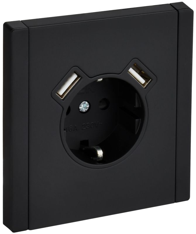 розетка 1-м сп forte&piano 16а usb a+a 3.1а fp145m с заземл. защ. шторки винт. крепл. черн. iek fp-r14-16-u21-d31-m-k02 от BTSprom.by