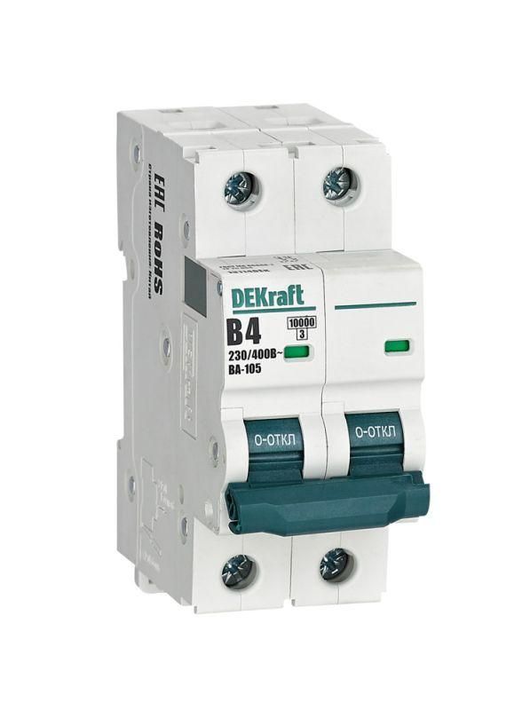 выключатель автоматический модульный 2п b 4а 10ка ва-105 dekraft 13114dek от BTSprom.by