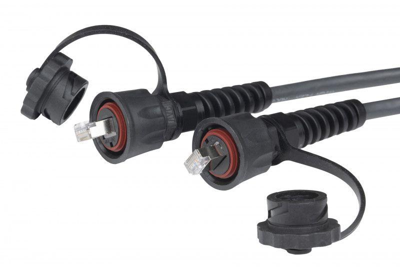 патч-корд промышленный кат.5e f/utp экранир. ip67 pc-ie-lpm-stp-rj45-rj45-c5e-1m-bk с защ. крышками 1м черн. hyperline 45458 от BTSprom.by