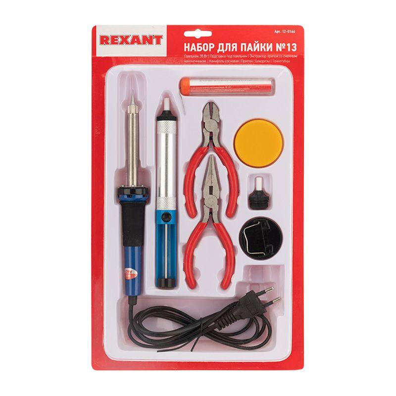  Набор для пайки №13 (паяльник 30Вт подставка губка для удаления припоя канифоль припой) Rexant 12-0166 фото в каталоге от BTSprom.by