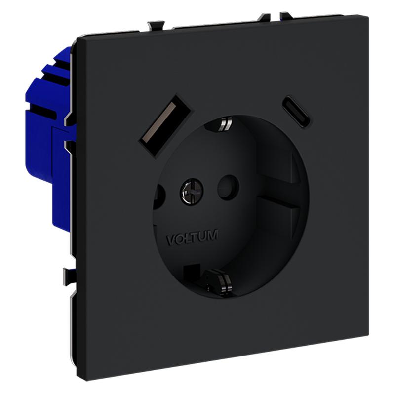  Розетка 1-м СП S70 16А с USB A+С с заземл. защ. шторки механизм графит Voltum VLS040507 фото в каталоге от BTSprom.by