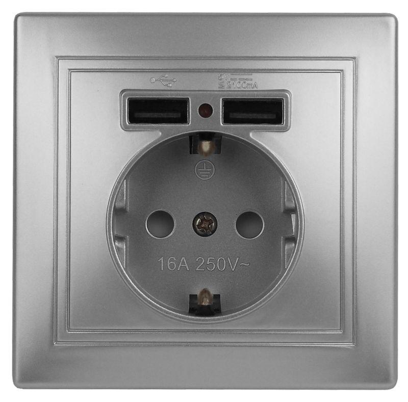 розетка 1-м сп plano 1-410-03 16а ip20 + 2хusb алюм. intro б0053944 от BTSprom.by