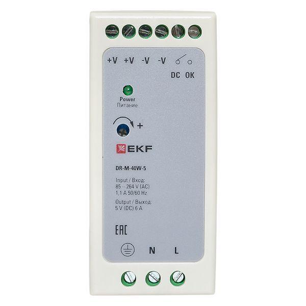  Блок питания на DIN-рейку 40Вт Uвх ~ 240В AC m Uвых - 5В DC постоянного тока EKF DR-M-40W-5 фото в каталоге от BTSprom.by