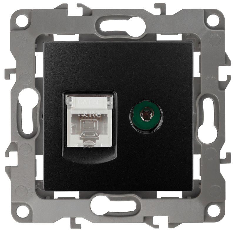 розетка компьютерная + телевизионная эра12 12-3110-05 rj45 + tv ip20 антрацит эра б0027445 от BTSprom.by