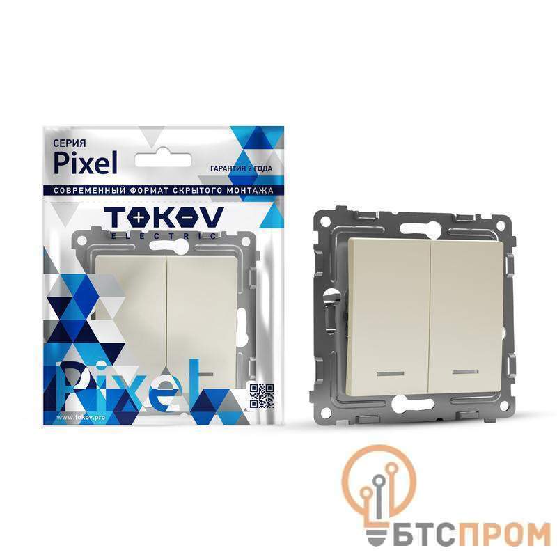  Выключатель 2-кл. СП Pixel 10А IP20 с индикатором механизм беж. TOKOV ELECTRIC TKE-PX-V2I-C02 фото в каталоге от BTSprom.by