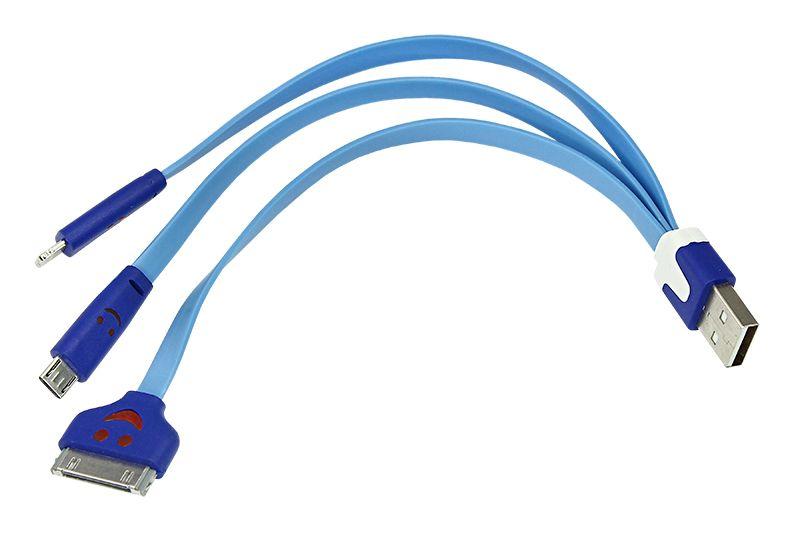кабель usb lightning/30pin/micro usb/pvc/flat/blue/0.15m 3 в 1 rexant 18-4255 от BTSprom.by