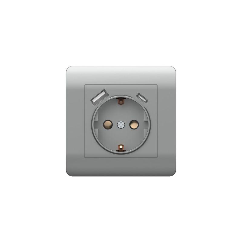 розетка new3-e 16а с заземл. защ. шторки с 2-мя заряд. устройствами usb a+c 5в/2.1а серебр. chint 431454 от BTSprom.by