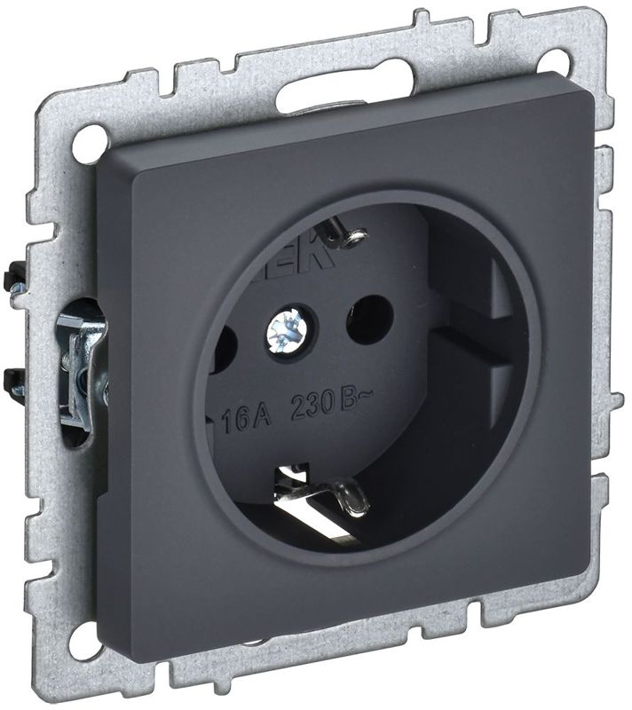 розетка 1-м сп brite рс11-1-0-брг 16а с заземл. без защ. шторки механизм графит iek br-r11-16-k53 от BTSprom.by