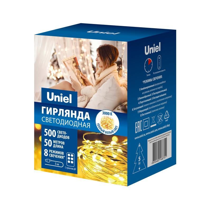 гирлянда светодиодная "роса" uld-s5000-500/dta/rc warm white ip44 dew 50м 500led пульт ду провод прозр. uniel ul-00009942 от BTSprom.by