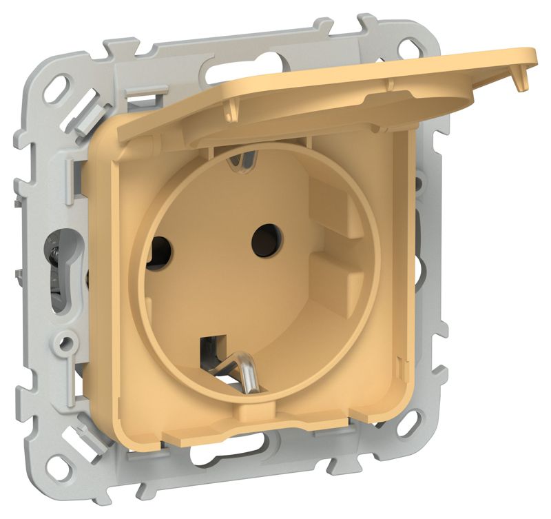 розетка сп flite рсшкр11-1-44-флз 16а ip44 с заземл. с защ. шторками и крышкой безвинтовое крепление механизм золотарник iek fi-r16-16-1-44-k90 от BTSprom.by