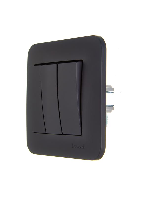  Выключатель 3-кл. 1п СП ASTI 10А IP20 в сборе черн. бархат LEZARD 7081-4242-109 фото в каталоге от BTSprom.by