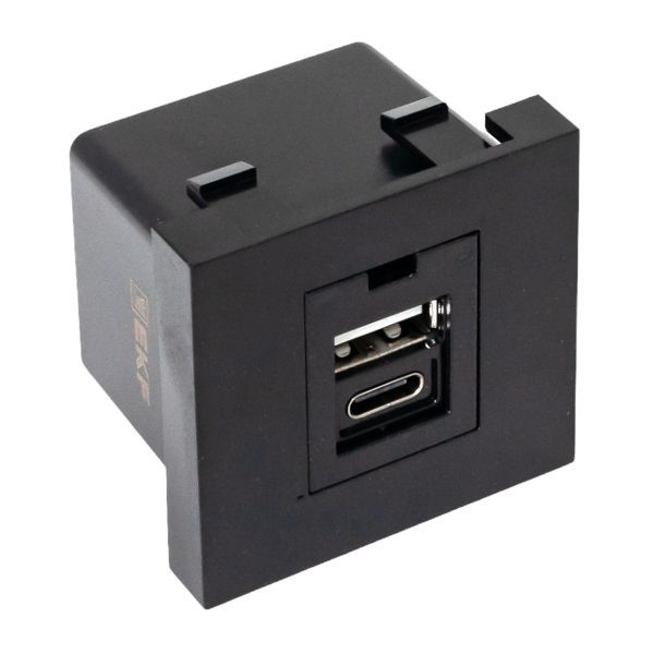  Розетка USB 2-м A+C 2.1А без индикатора черн. матов. EKF E2MR2B-21USB-10-AC фото в каталоге от BTSprom.by