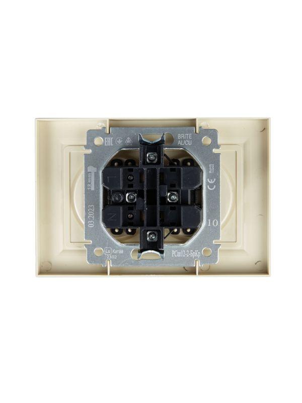  Розетка 2-м СП BRITE РСш12-2-БрКр 10А в сборе без заземл. защ. шторки беж. IEK BR-R23-10-K10-F фото в каталоге от BTSprom.by