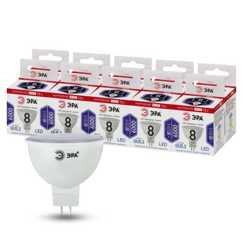 Лампа светодиодная STD LED MR16-8W-12V-860-GU5.3 MR16 8Вт софит GU5.3 холод. бел. 12В ЭРА Б0049095 фото в каталоге от BTSprom.by