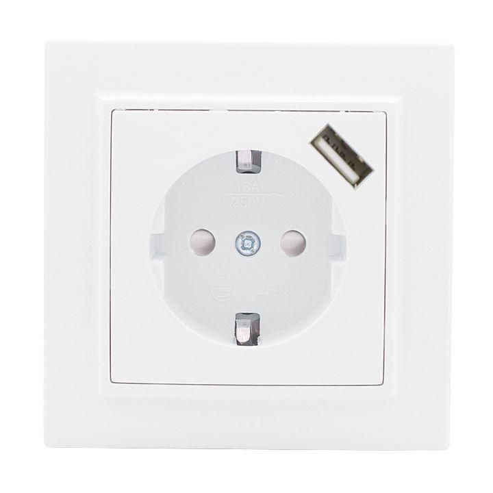 розетка 1-м сп минск 16а ip20 с заземл. защ. шторки с заряд. устройством usb 1а бел. ekf err16-028-100-usb от BTSprom.by