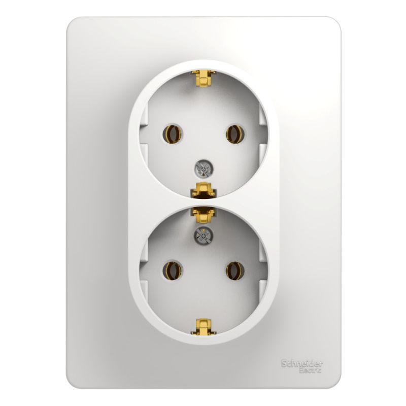 розетка 2-м сп glossa 16а ip20 с заземл. в сборе бел. se gsl000124 от BTSprom.by
