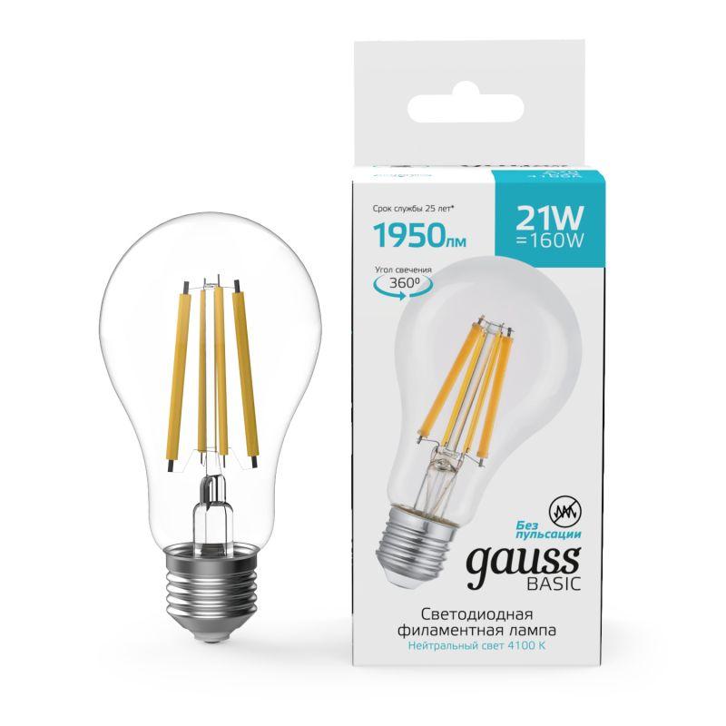 лампа светодиодная филаментная basic filament а70 21вт 4100к е27 1950лм gauss 40712212 от BTSprom.by