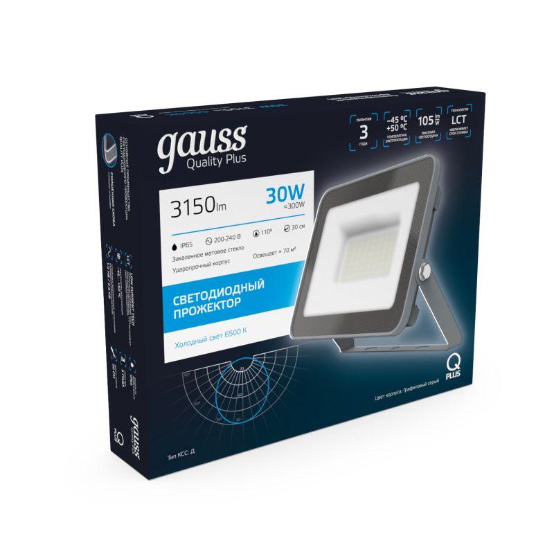  Прожектор светодиодный Qplus 30Вт 6500К IP65 3150лм 200-240В ДО графит. GAUSS 690511330 фото в каталоге от BTSprom.by