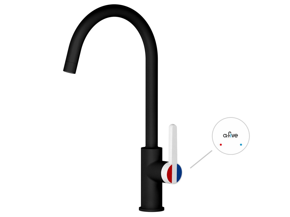  Смеситель для кухни (Lt) D35, серия Rose черный + белый, a-five (J-излив: длина 208 мм, высота 285 мм, поворотный) A5-0824 фото в каталоге от BTSprom.by