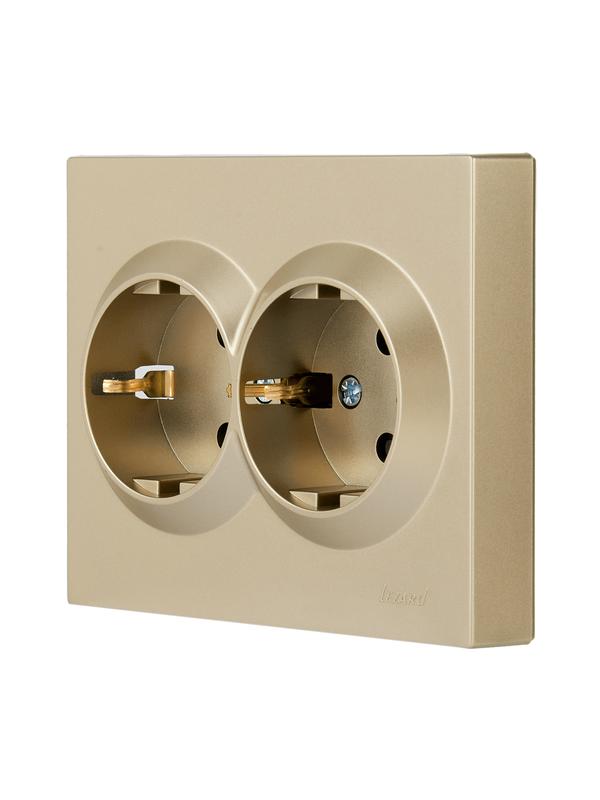  Розетка двойная VESNA с защитой от детей ПБТ зол. LEZARD 742-3600-178B фото в каталоге от BTSprom.by