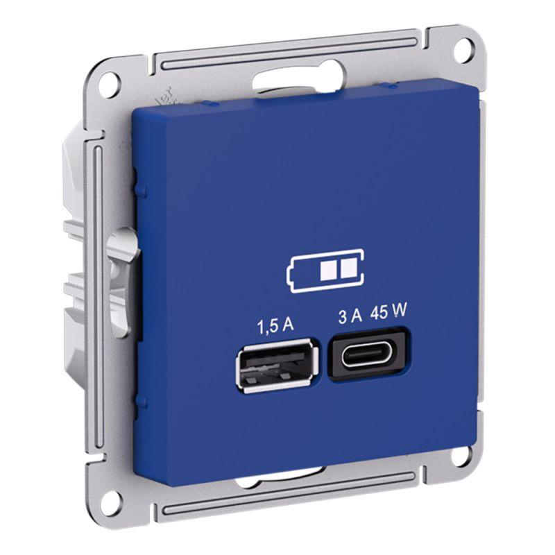 розетка usb atlasdesign тип a+c 45вт высокоскор. зу qc pd механизм аквамарин se atn001129 от BTSprom.by