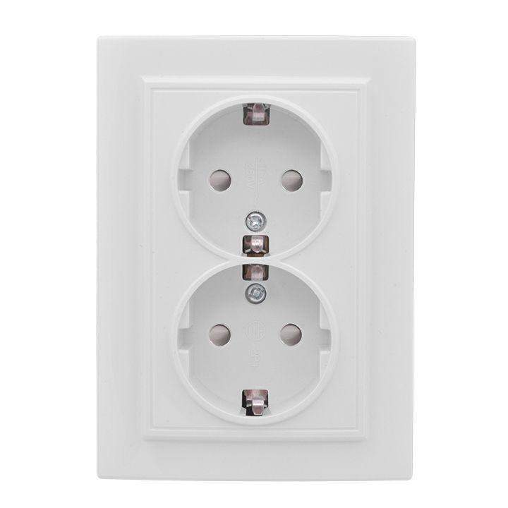  Розетка 2-м СП Минск 16А IP20 с заземл. защ. шторки бел. Basic EKF ERR16-128-100 фото в каталоге от BTSprom.by