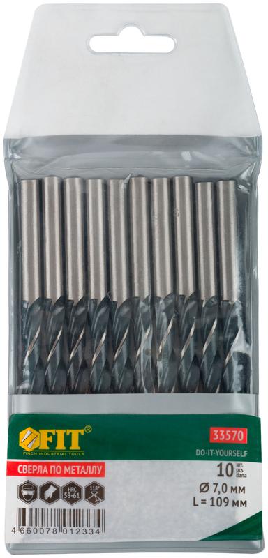  Сверло по металлу HSS черненые 7.0х109мм (уп.10шт) FIT 33570 фото в каталоге от BTSprom.by