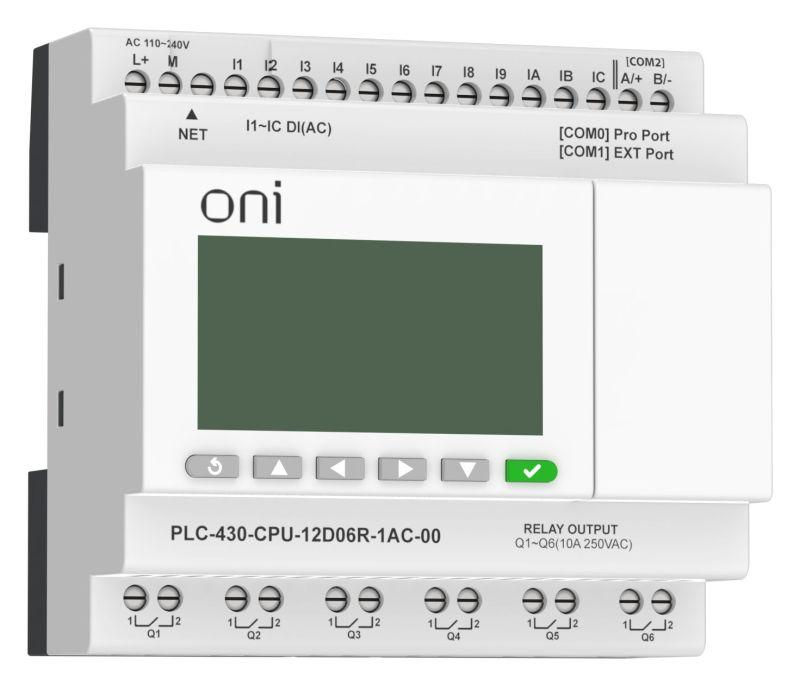 модуль цпу плк 430 12 di 6 ro 220в ac с ethernet портом с экраном oni plc-430-cpu-12d06r-1ac-00 от BTSprom.by
