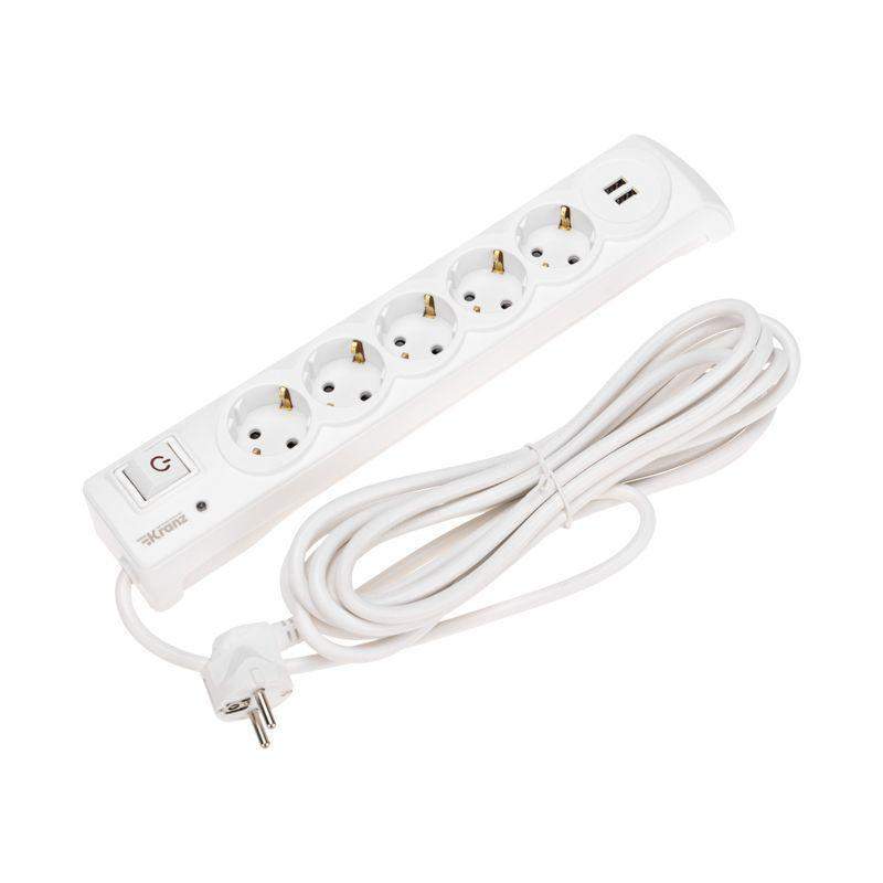 удлинитель с сетевым фильтром 5х5м с автовыкл. 2 usb кг 3х1.5кв.мм бел. kranz 13-4701 от BTSprom.by