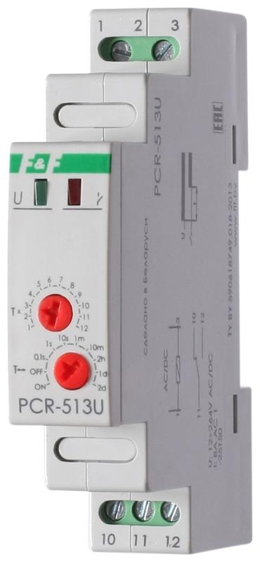 реле времени pcr-513u 8а 12-264в ac/dc 1 перекл. ip20 задержка включ. монтаж на din-рейке f&f ea02.001.004 от BTSprom.by