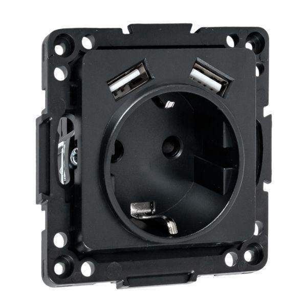 розетка 1-м сп стокгольм 16а usb 2a с заземл. защ. шторки винтов. клеммы механизм черн. ekf ezr16-2usb-typea от BTSprom.by