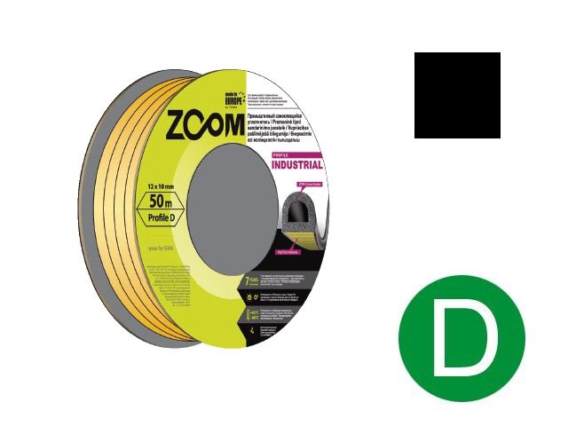 уплотнитель гаражный "d" 12ммх10мм черный сдвоенный профиль (2х25м) zoom industrial 02-2-4-220 от BTSprom.by