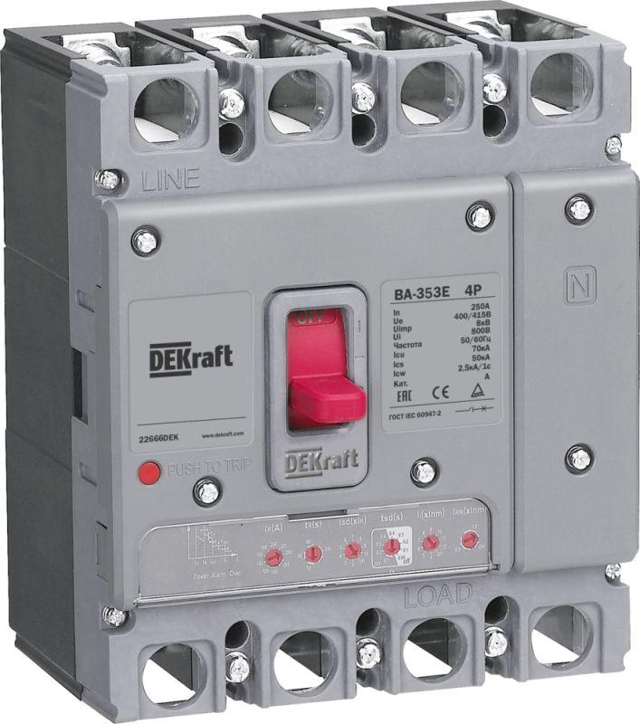  Выключатель автоматический силовой 4п 250А 70кА ВА-353E электрон. расцеп. DEKraft 22666DEK фото в каталоге от BTSprom.by