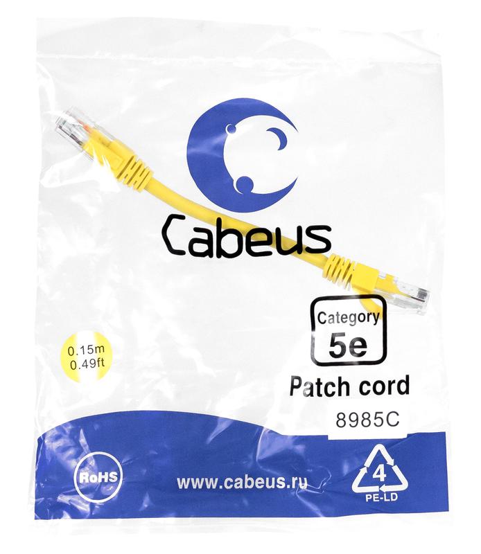 патч-корд u/utp кат.5e pc-utp-rj45-cat.5e-0.15m-yl-lszh 2xrj45/8p8c неэкранир. lszh 0.15м желт. cabeus 9494c от BTSprom.by