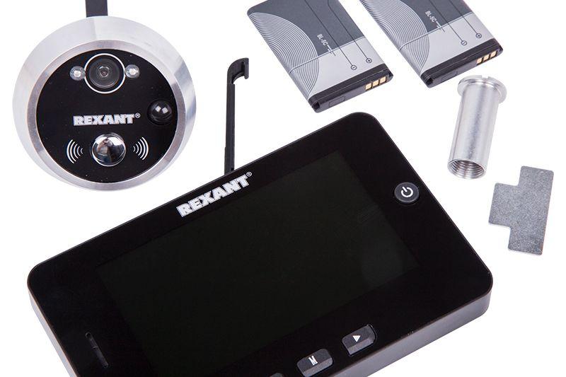  Видеоглазок (запись видео/фото по движ. ночн. реж. работы) 4.3дюйм TFT QVGA монитор; Micro SD до 32Гб; ИК-автомат; наружн. камера-1.3Мп. 100град. цифр. зум. 5Х REXANT 45-0249 фото в каталоге от BTSprom.by