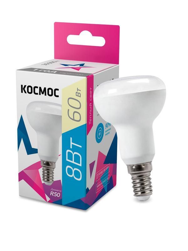 лампа светодиодная r50 8вт 220в e14 3000к космос lksm_led8wr50e1430 от BTSprom.by