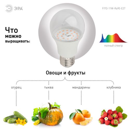 Лампа светодиодная FITO-11W-Ra90-E27 11Вт A60 грушевидная E27 220-240В для растений полноспектральная Эра Б0039172 фото в каталоге от BTSprom.by