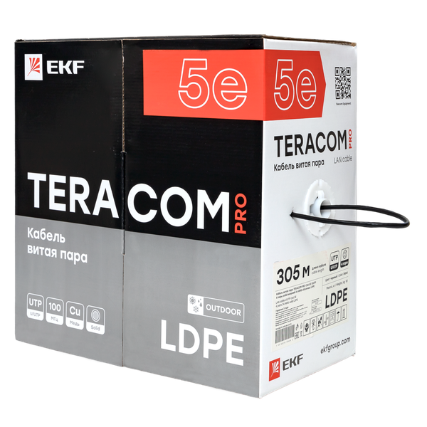  Кабель витая пара U/UTP кат.5E 4 пары 24 AWG solid внешн. LDPE черн. (м) TERACOM PRO EKF TRP-5EUTP-04PE-BK-OUT3 фото в каталоге от BTSprom.by